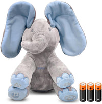 Dimple Kaia Peek-A-Boo Elephant, Interactive Singing Plush Toy - Blue Elephant With Batteries