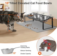 Elevated Cat Bowls with Food Mat - Black-3Bowls-Handles - image 2