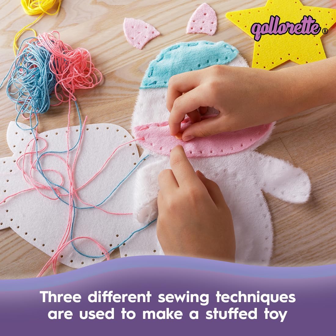 Qollorette felt sewing kit for kids with a handmade kitty stuffed toy and outfits - view 13