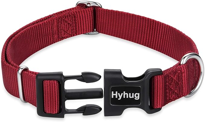 Hyhug Dog Collar for Large Dogs, Heavy Duty Red| Quick Release Nylon Buckle Collar, Adjustable & Durable Pet Supplies for Boy & Girl Dogs (Large, Red)
