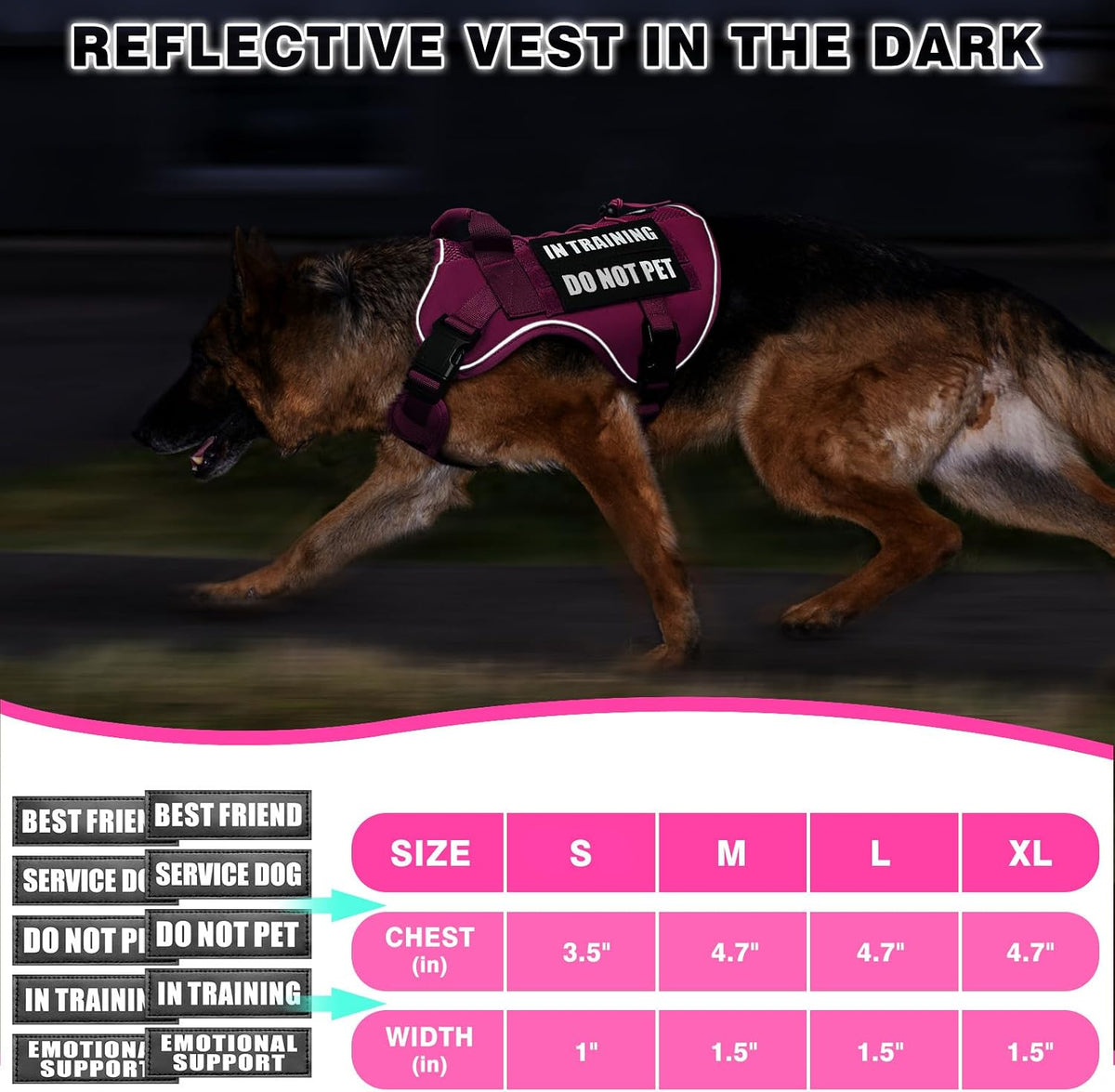 WINSEE Service Dog in Training Mesh Harness with 10 Removale Pet - Large / Pink - image 4