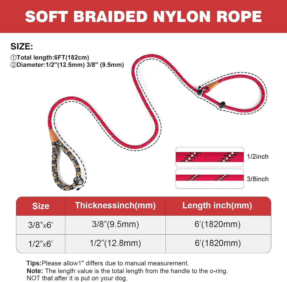 Slip Lead Dog Leash Reflective Training Durable Braided Rope Leashes – Essentials for Dogs - Red / 1PC Small 3/8in x 6ft - image 3