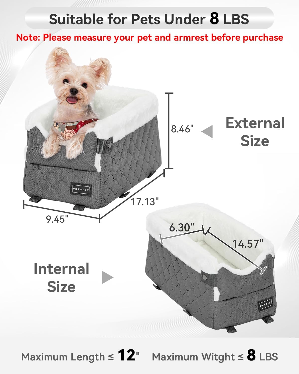 PETSFIT Center Console Dog Car Seat with Adjustable Seat-Rail Anchor - Grey / Small - image 3