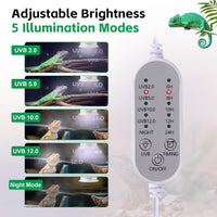 UVB Light for Reptiles, UVA UVB Reptile Light Fixture with Timer LED UVB Bulb for Bearded Dragon - 1 Pack / White - image 2