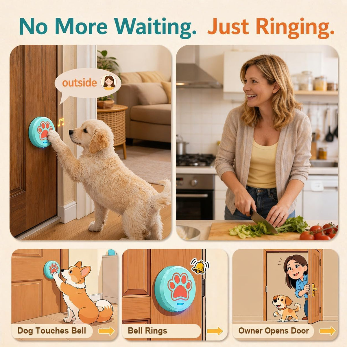 Dog Training Bells for Door - 1 Blue-orange Button - image 3