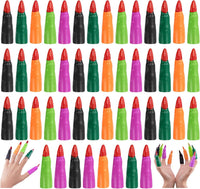 HFATMOS 50 multicolor plastic witch finger nails with red tips for Halloween