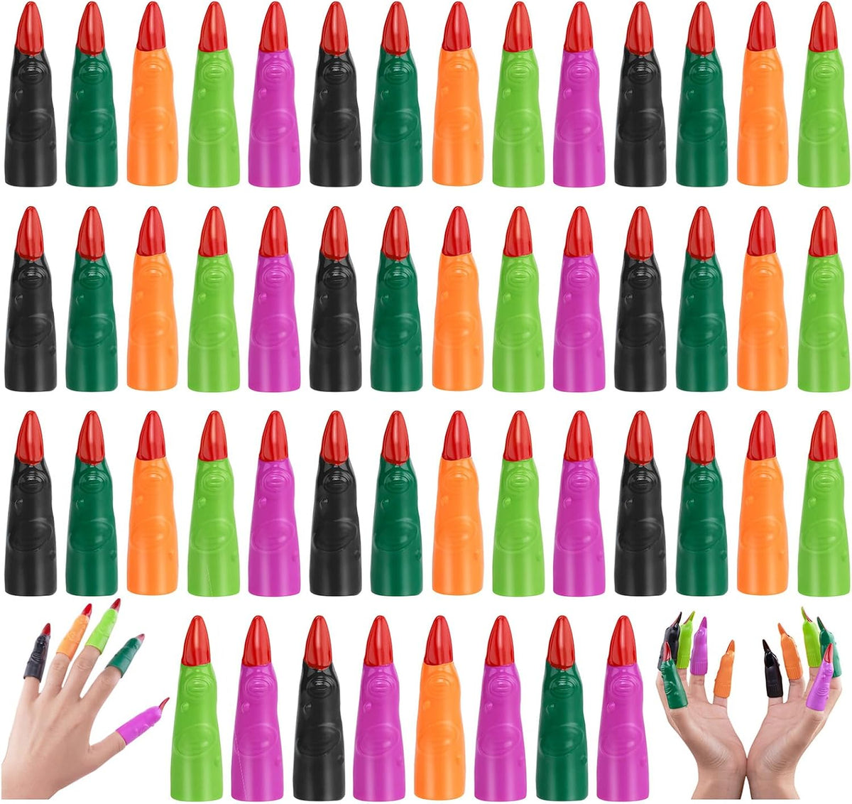 HFATMOS 50 multicolor plastic witch finger nails with red tips for Halloween