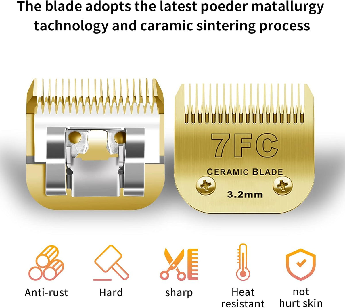 10# Grooming Ceramic Pet Clipper Blades Compatible with Andis & Oster - Gold / 7 Pack（1.5-13mm） - image 3