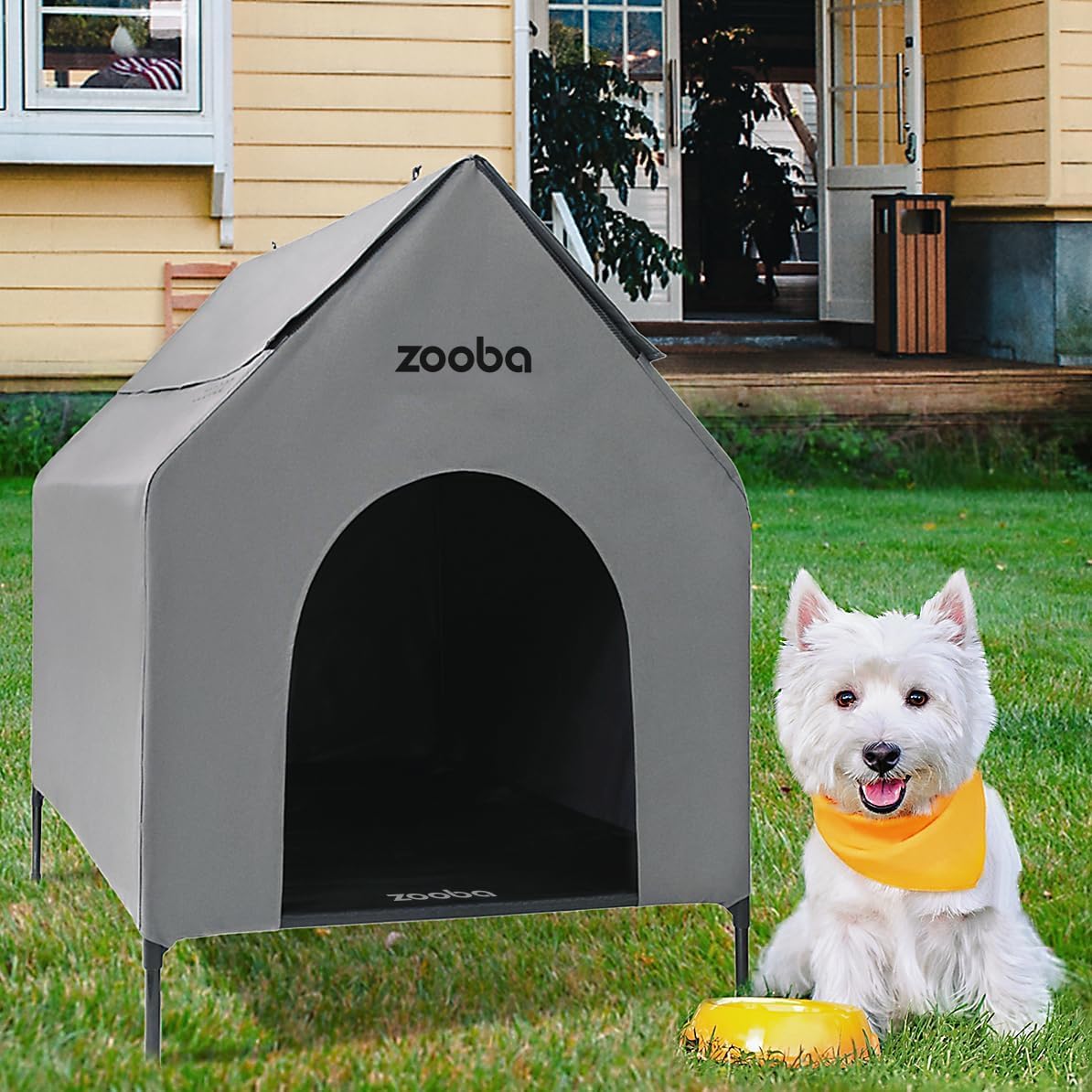 Zooba Large Dog House Outdoor - Grey / Medium: 29 inch