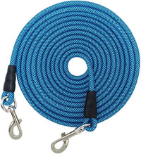 Long nylon rope dog tether with clasps at both ends, 15 to 75 ft