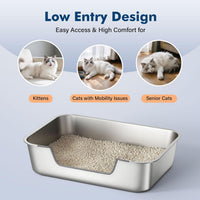 Stainless Steel Cat Litter Box with Low Entry - Silver / 19.5"L x 13.6"W x 5.9"H - image 2