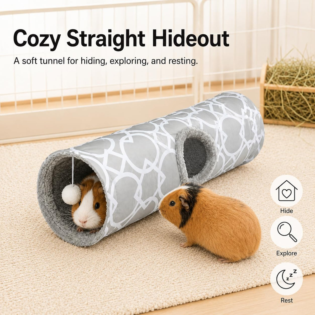 Plush Inside 3-Way Shape Small Animals Tube Tunnel – Essentials for Small Pets - S - image 3