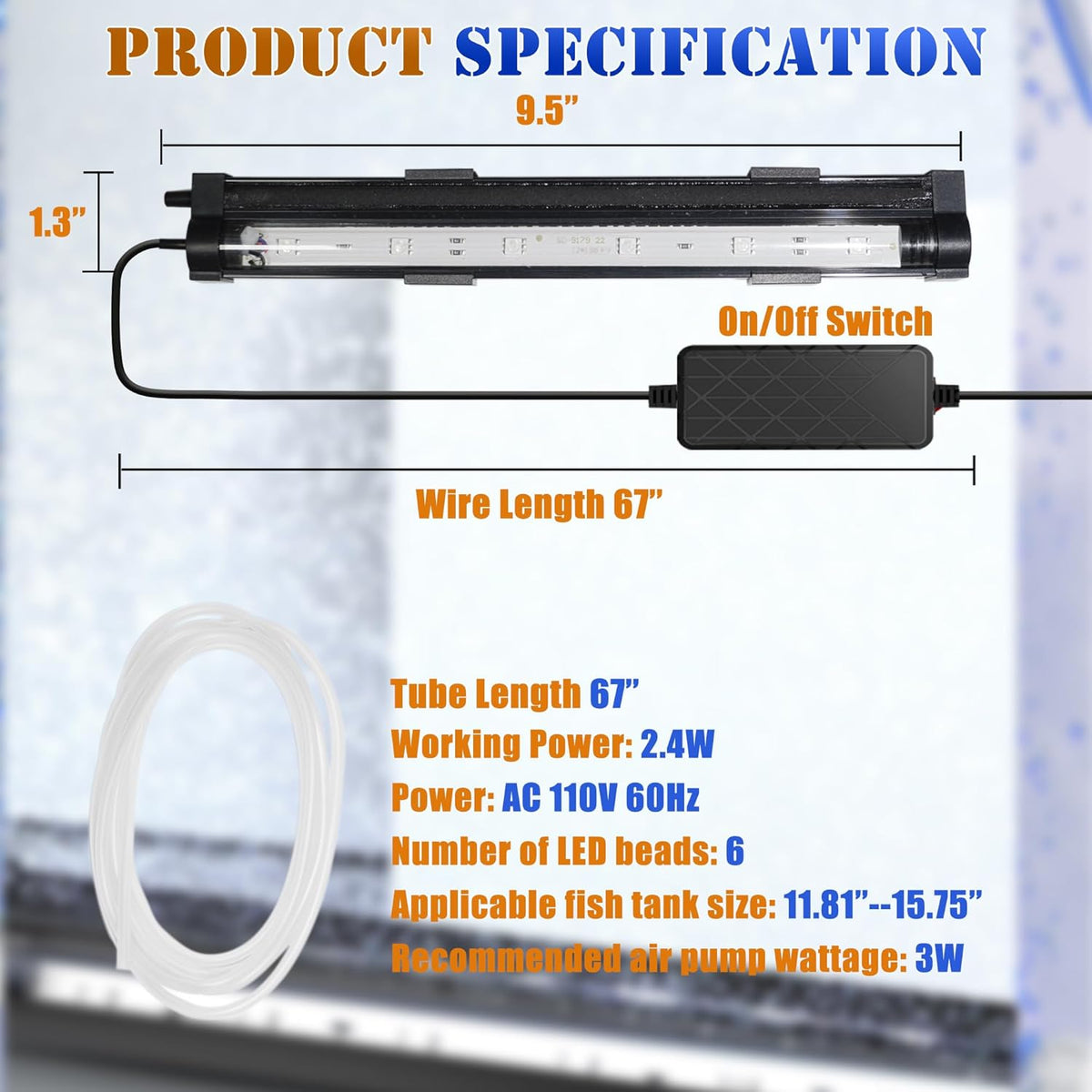 Smart App-Controlled LED Aquarium Light with 16 Million Colors - 9.3 inches - image 2