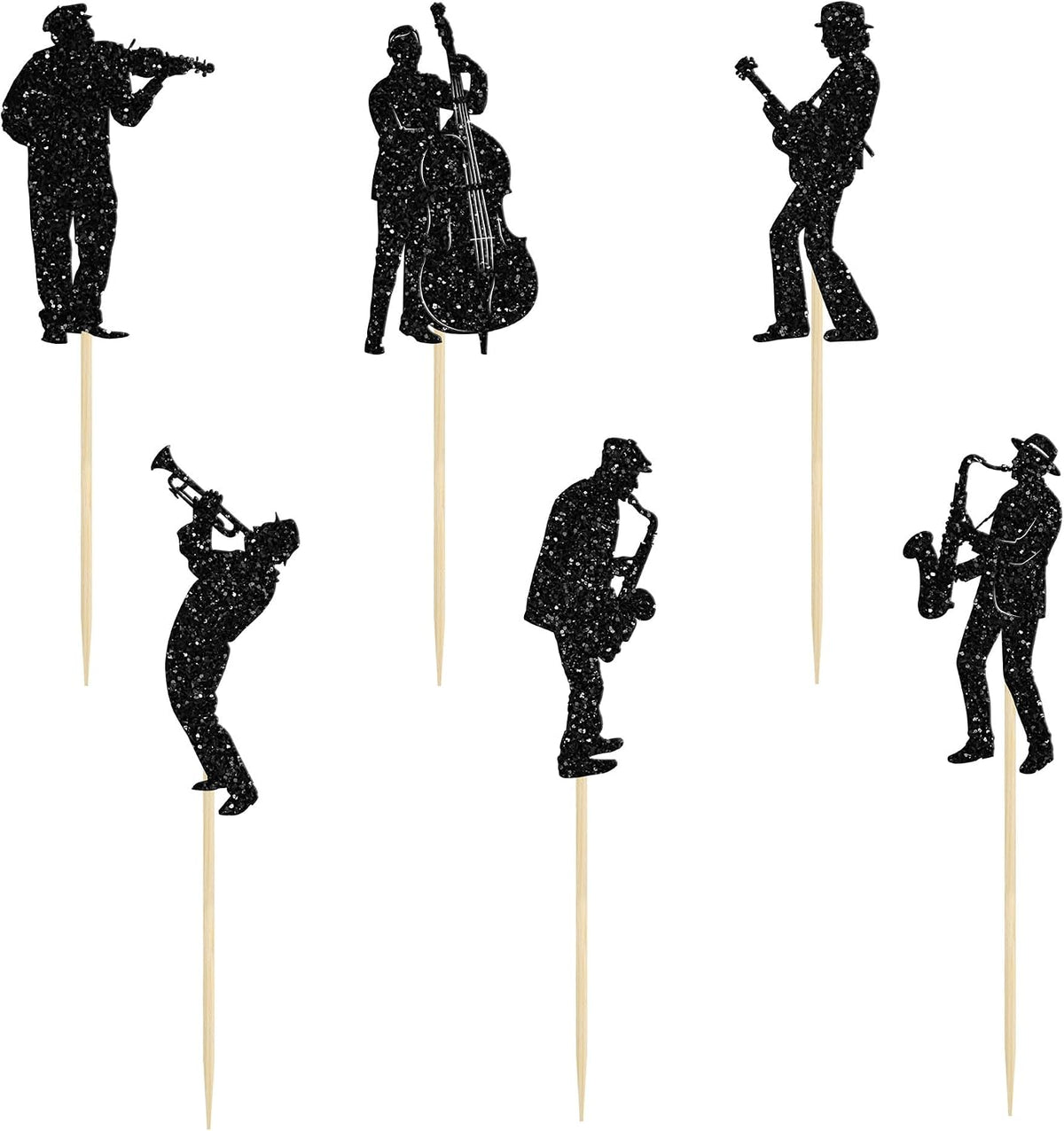 Gyufise 24Pcs Dance King Cupcake Toppers Glitter Jazz Dancers Happy - Black 1 - image 3