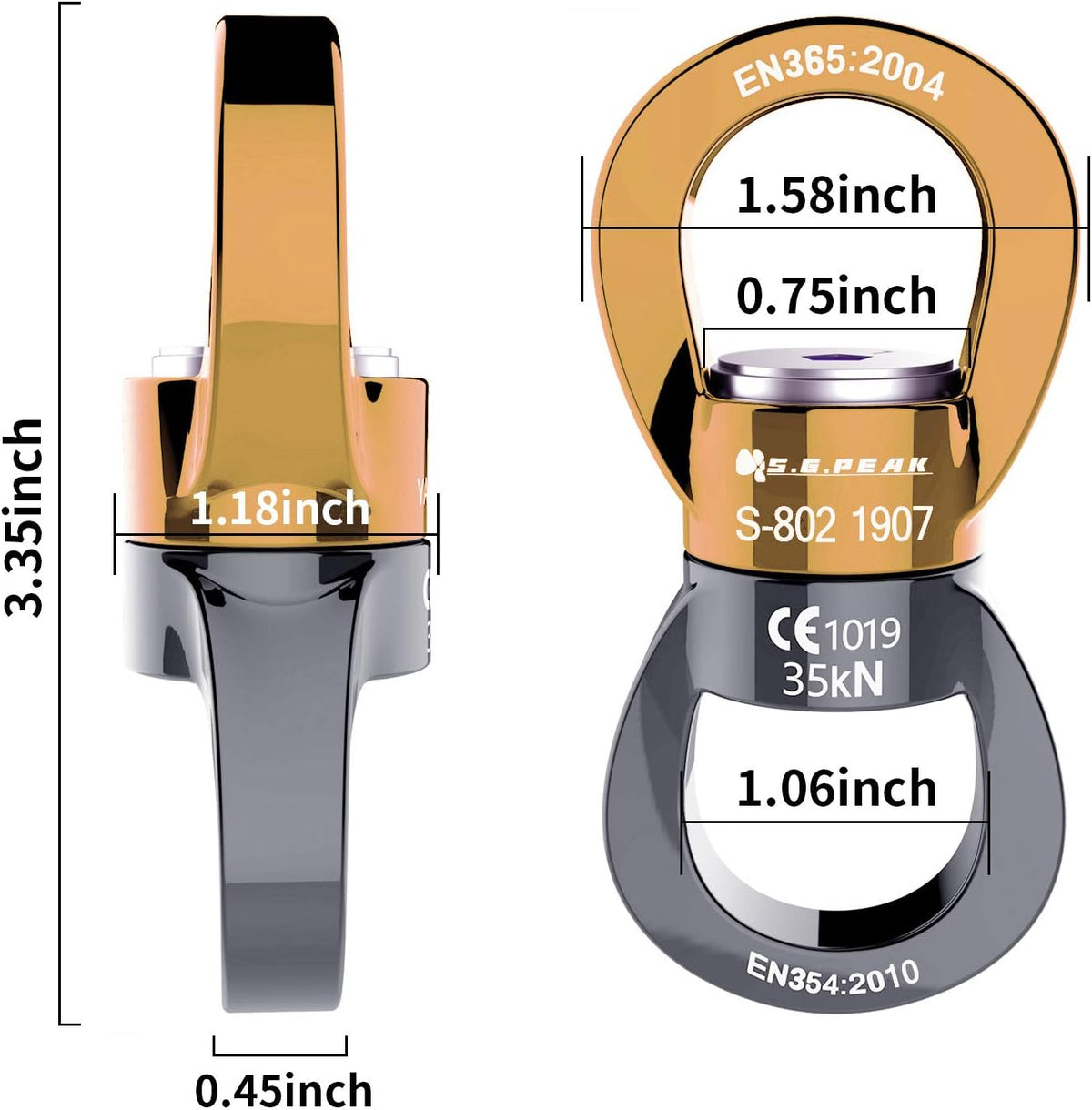 PROND 35kN aluminum swing swivel spinner with sealed ball bearings - view 9