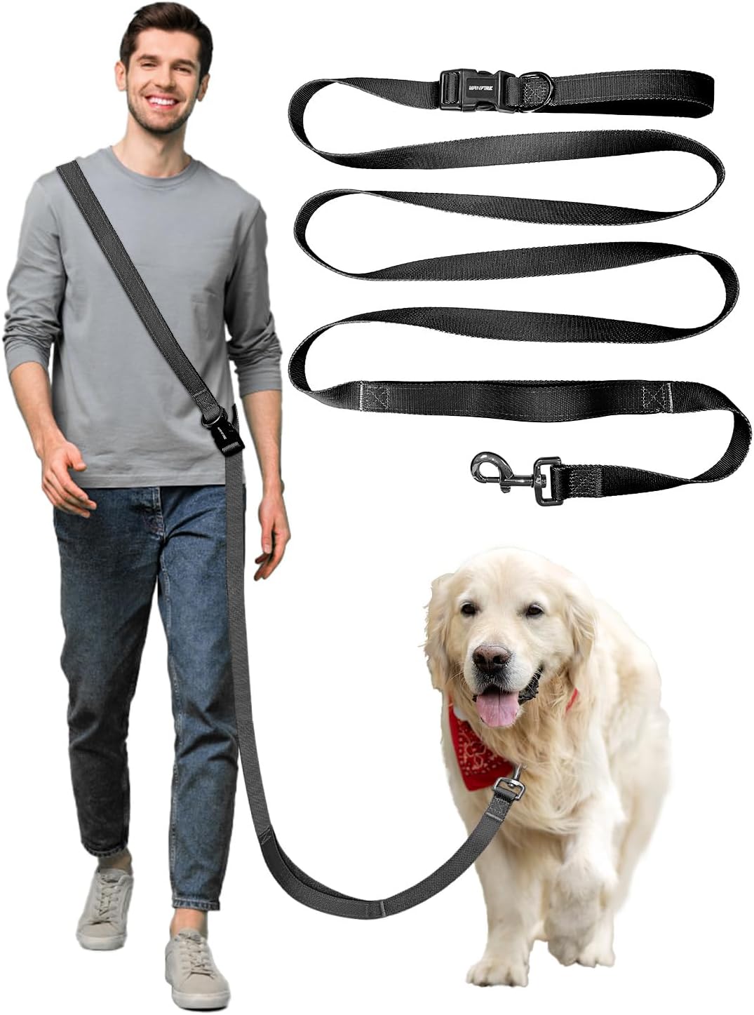 Hands Free Dog Leash, 5.1-8.9ft Crossbody Leash for Dog Walking – Essentials for Dogs - Black
