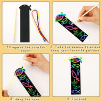 JUNEBRUSHS rainbow scratch art bookmarks with bamboo scratch sticks and colored satin ropes - view 25