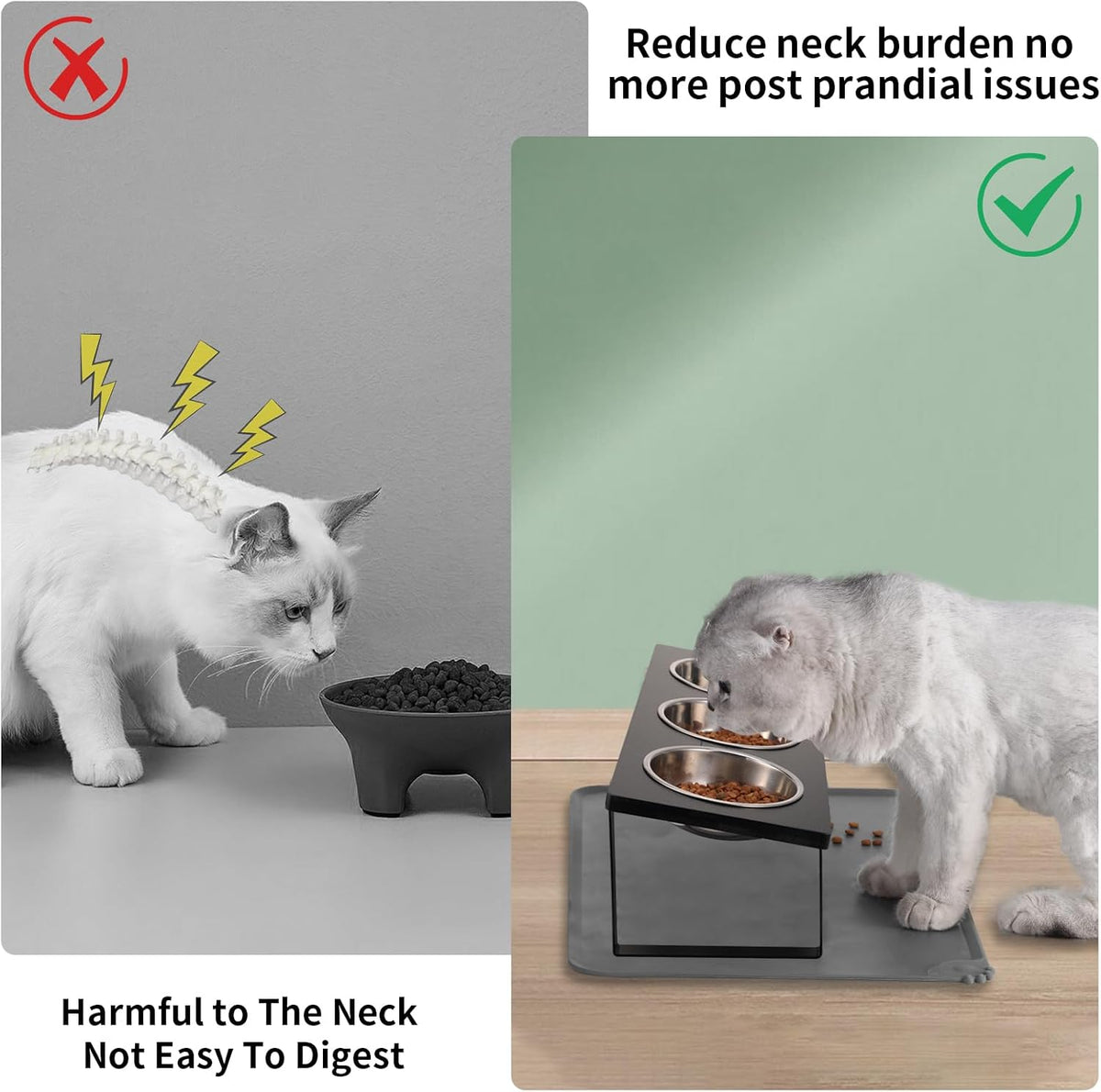 Upgraded Elevated Cat Bowls with Food Mat - Black-3Bowls - image 2