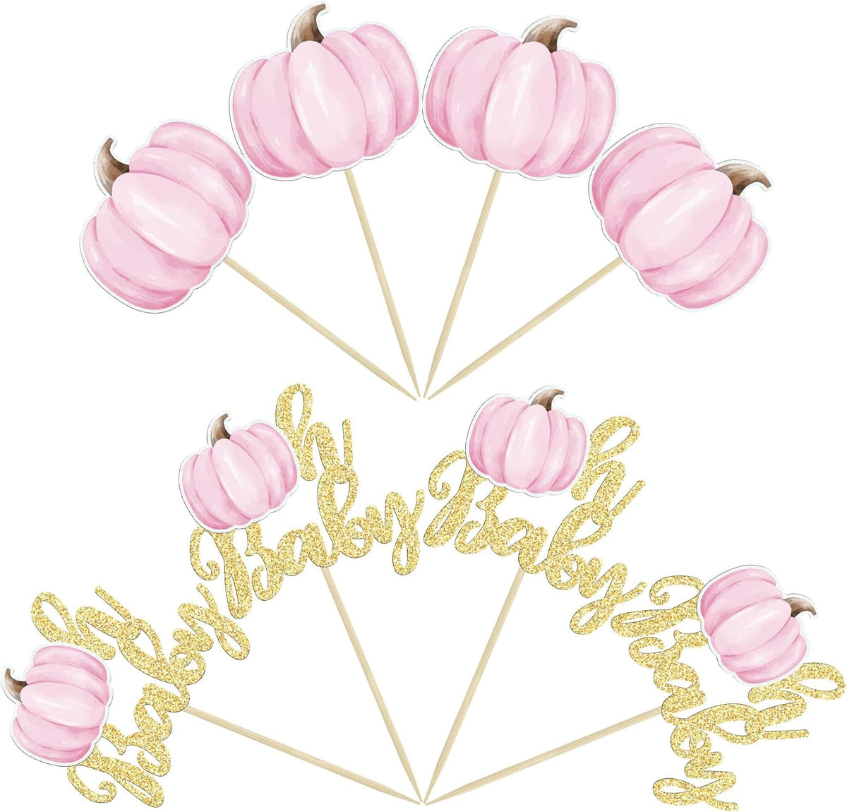 Gyufise 24Pcs Pumpkin Oh Baby Cupcake Toppers Pink Fall Pumpkin - Pink 3 - image 3