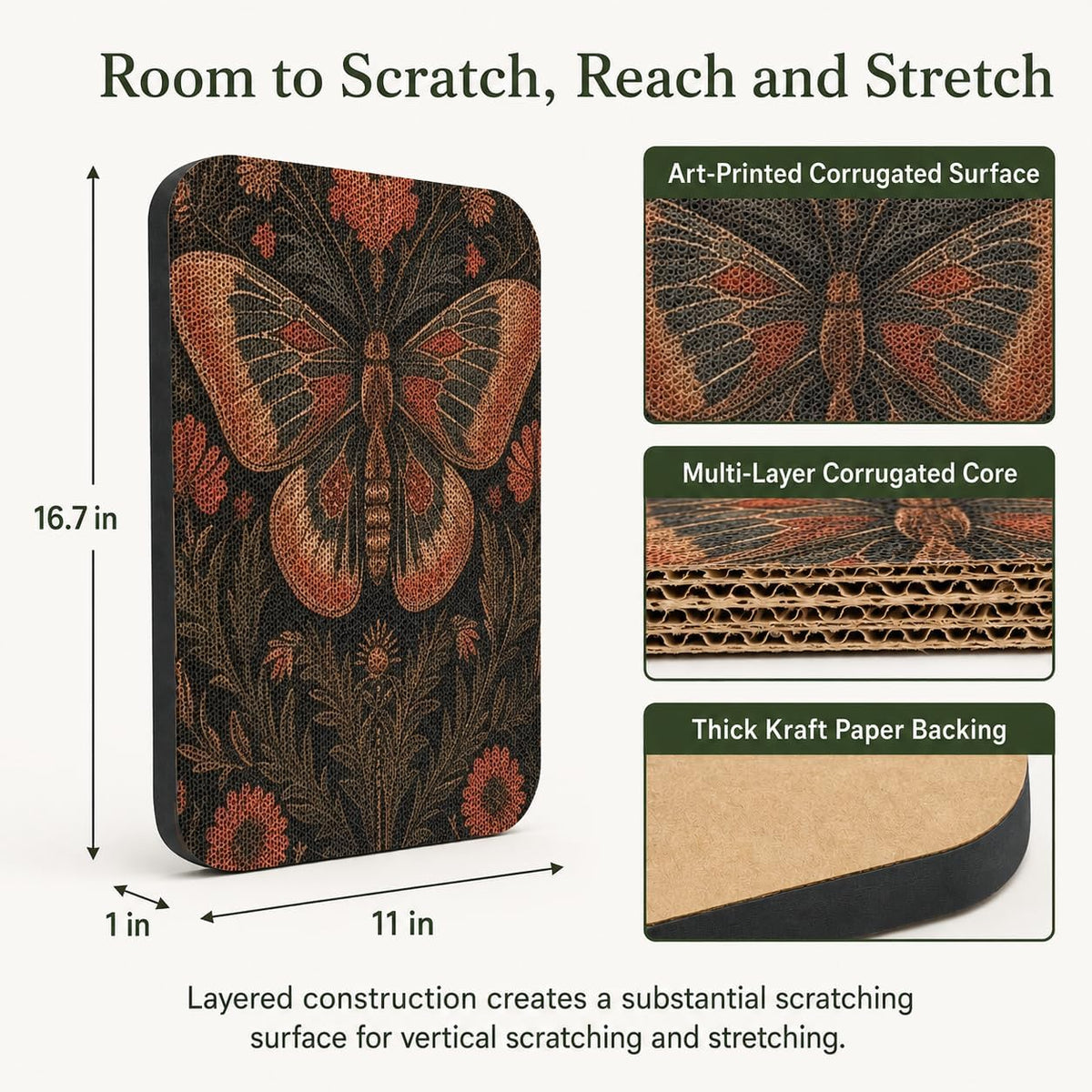 Cat Wall Scratcher, Art Cat Scratching Board for Indoor Cats – Essentials for Cats - Butterfly & Rabbit - image 2