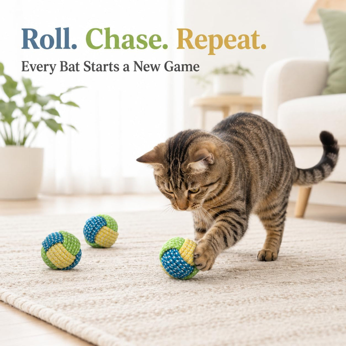 No Catnip Cat Toy Balls, 6 Pack Crinkle Chew Toys – Essentials for Cats - Lime - image 2