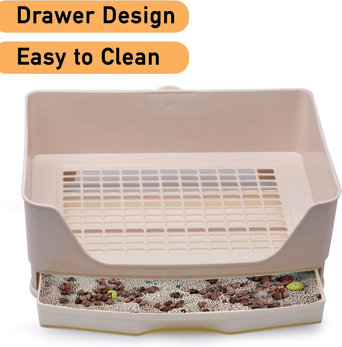 CalPalmy X-Large Rabbit Litter Box with 10PCS Bonus Pads, Drawer - Large (10pcs Pee Pads) / Cream - image 4