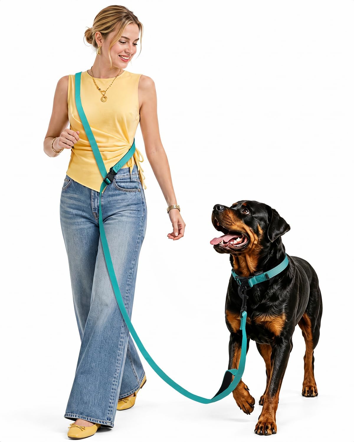 Hands Free Dog Leash, 5.9-8.2ft Multifunctional Crossbody Rope with Explosion-Proof Handle - 5.9-8.2 FT Teal