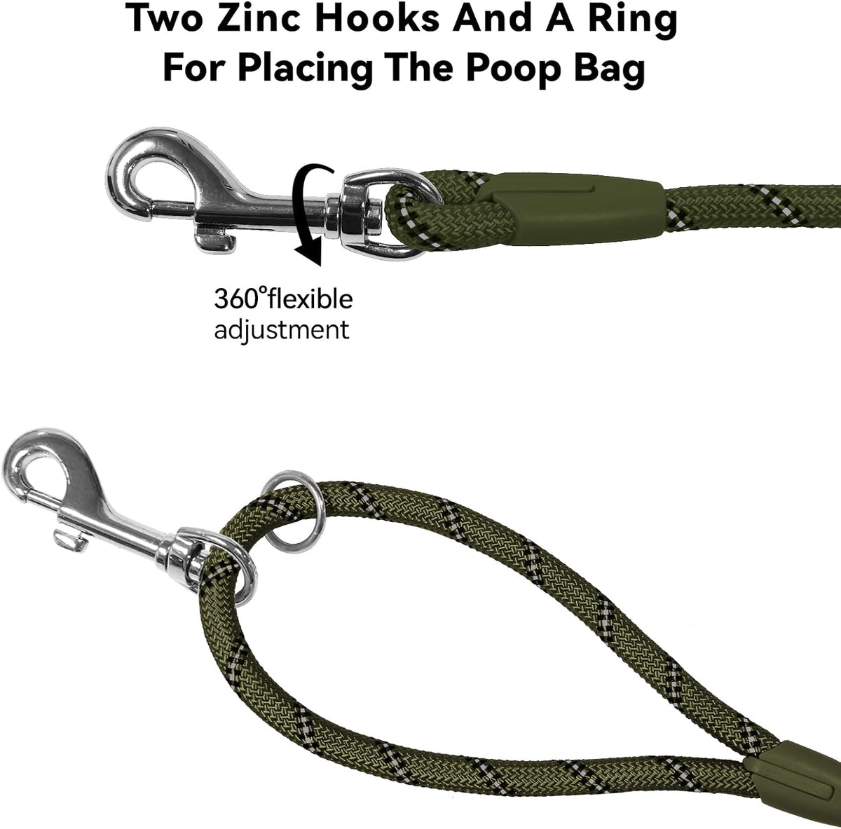 Long Dog Training Leash，Heavy Duty Reflective Rope Lead for Small - Olive Green / 10FT - image 4