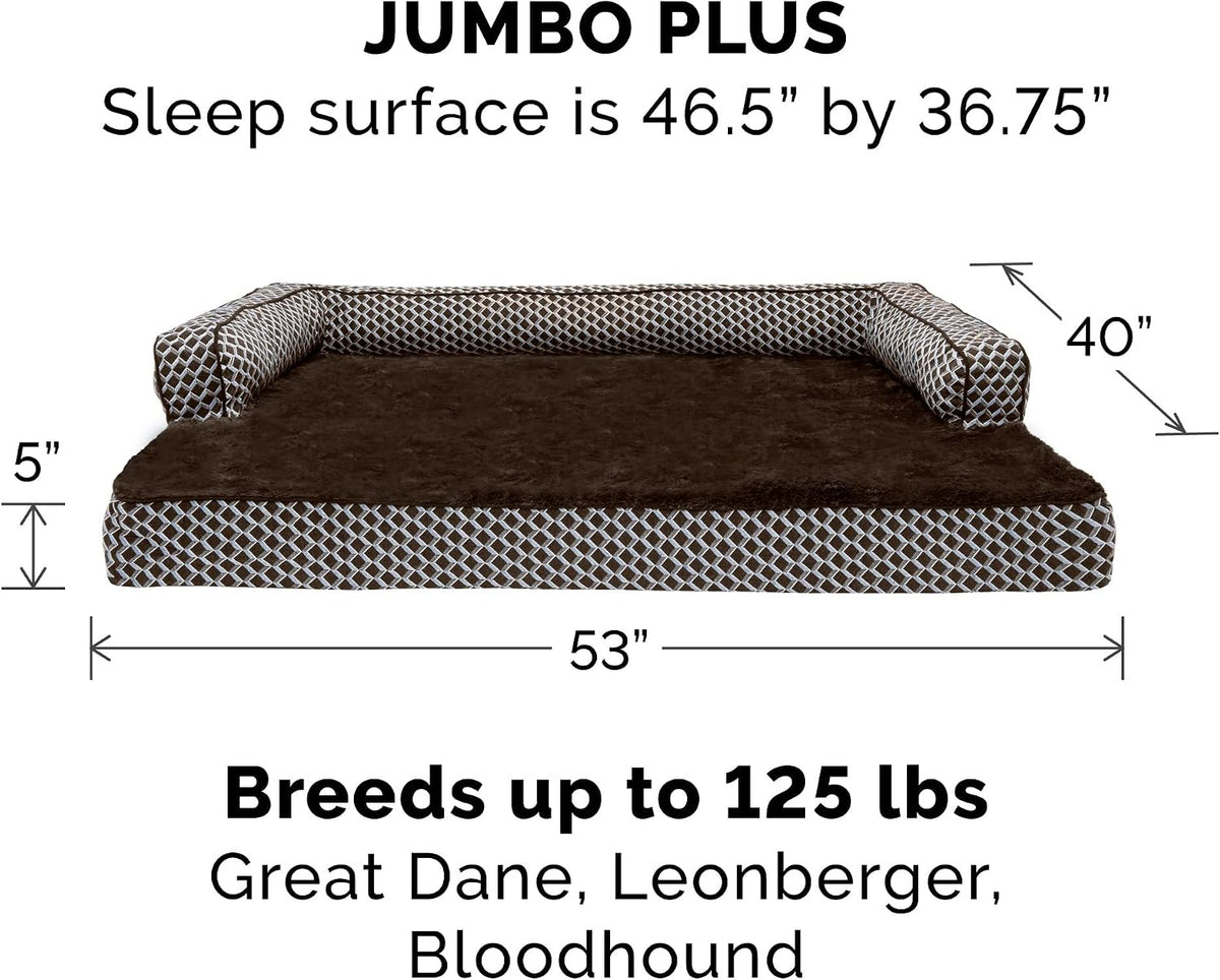 Furhaven Orthopedic Dog Bed for Large Dogs w/ Removable Bolsters - Diamond Brown (Plush & Woven Décor) / Jumbo Plus - image 2