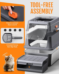 Powools Stainless Steel Enclosed Cat Litter Box - 17.1" x 13.2" x 15" - image 4