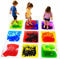 edusense 4 pack of 11.8 inch liquid sensory floor tiles with moving multicolor gel and non-slip base - view 2