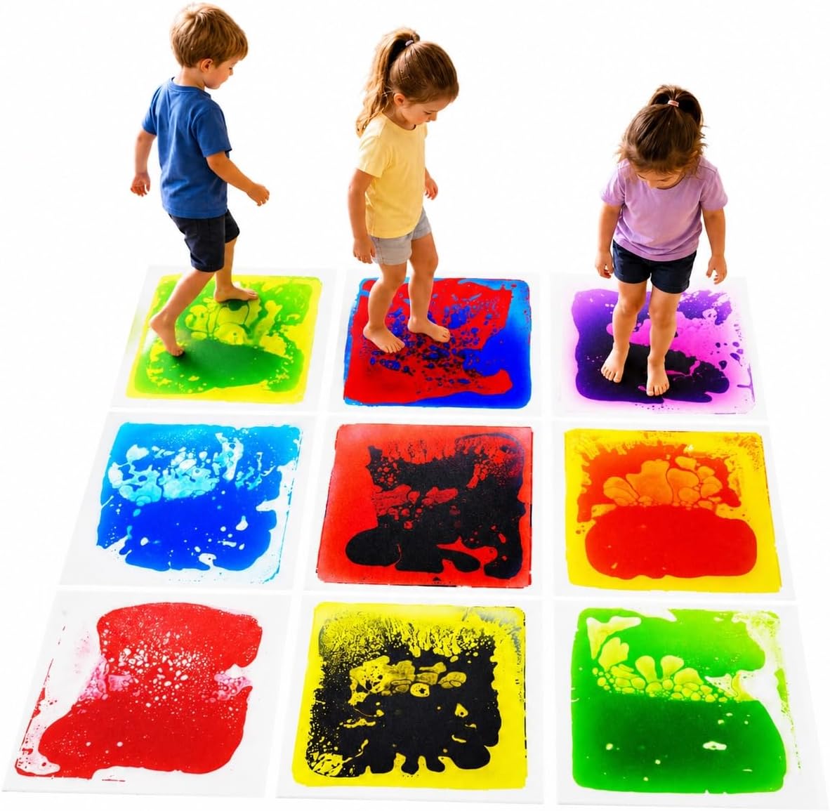 edusense 4 pack of 11.8 inch liquid sensory floor tiles with moving multicolor gel and non-slip base - view 2