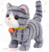 Hopearl Walking Gray Tabby Cat Interactive Electronic Pet Plush Kitty - Cat-Gray