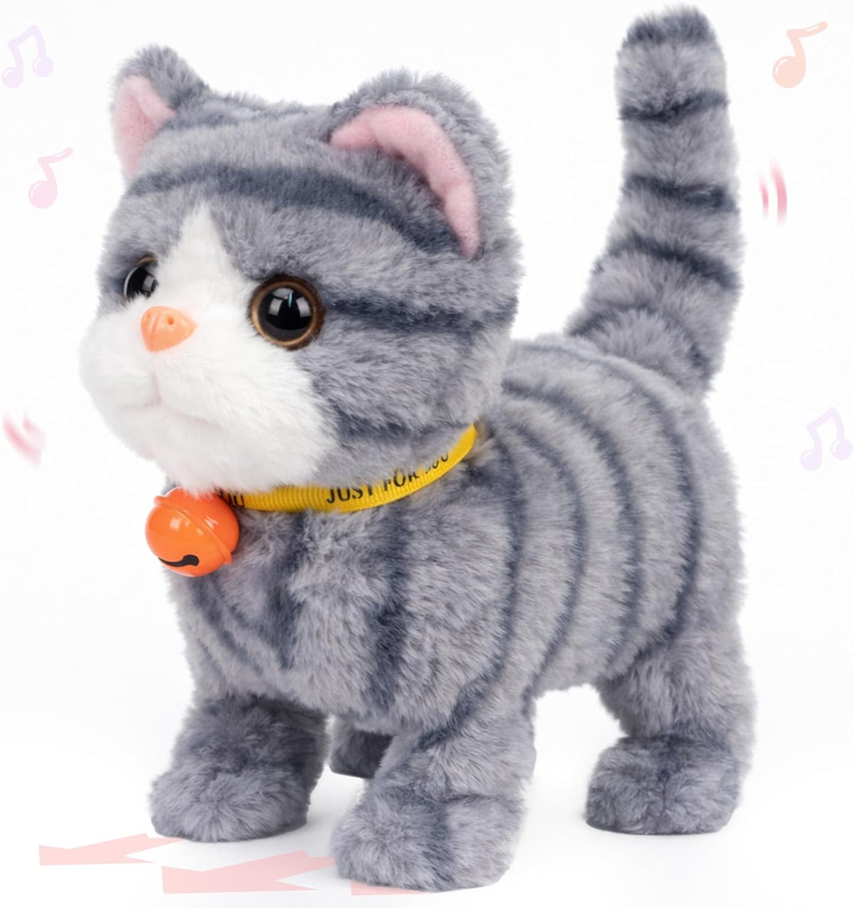 Hopearl Walking Gray Tabby Cat Interactive Electronic Pet Plush Kitty - Cat-Gray