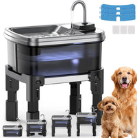 9L/2.38Gal Dog Water Fountain Elevated with 4-Height Adjustable Stand - Water Fountain + 3 Filters + 3 Sponges