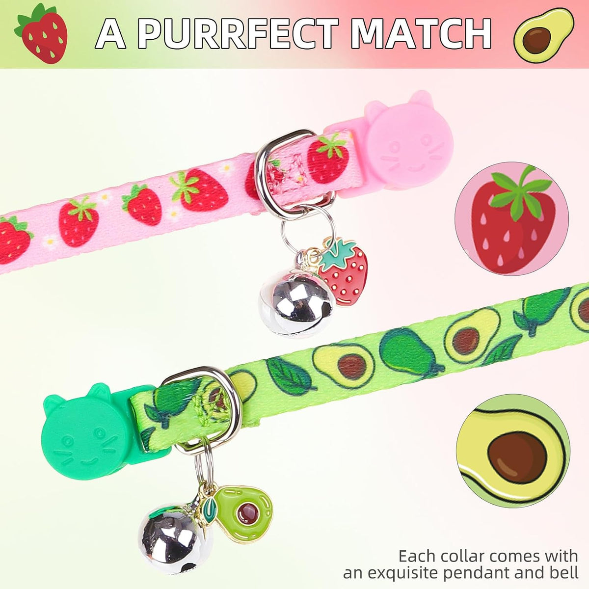 PUPTECK Halloween Cat Collar Breakaway with Bells, Kitten Outfit – Essentials for Cats - Pink&Green / NECK (7.87"-11.8") - image 4