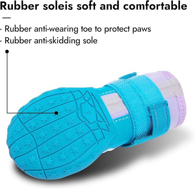 Dog Shoes, Waterproof Dog Boots & Paw Protectors with Anti-Slip Sole, 4pcs/Set Pet Dog Booties, Reflective Dog Shoes for Small Medium Large, Winter Snowy Summer Hot Pavement (Blue, 5# (M))