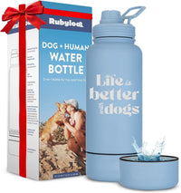 Rubyloo Dog Mom Water Bottle with Detachable Bowl for Dog Lovers – Essentials for Dogs - Life is Better: Dusty Blue