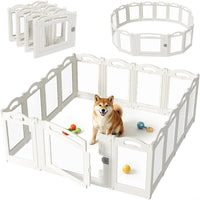 Foldable Clear Acrylic Dog Playpen with Door - White / 14 panels + 1 door / 23.6 inches