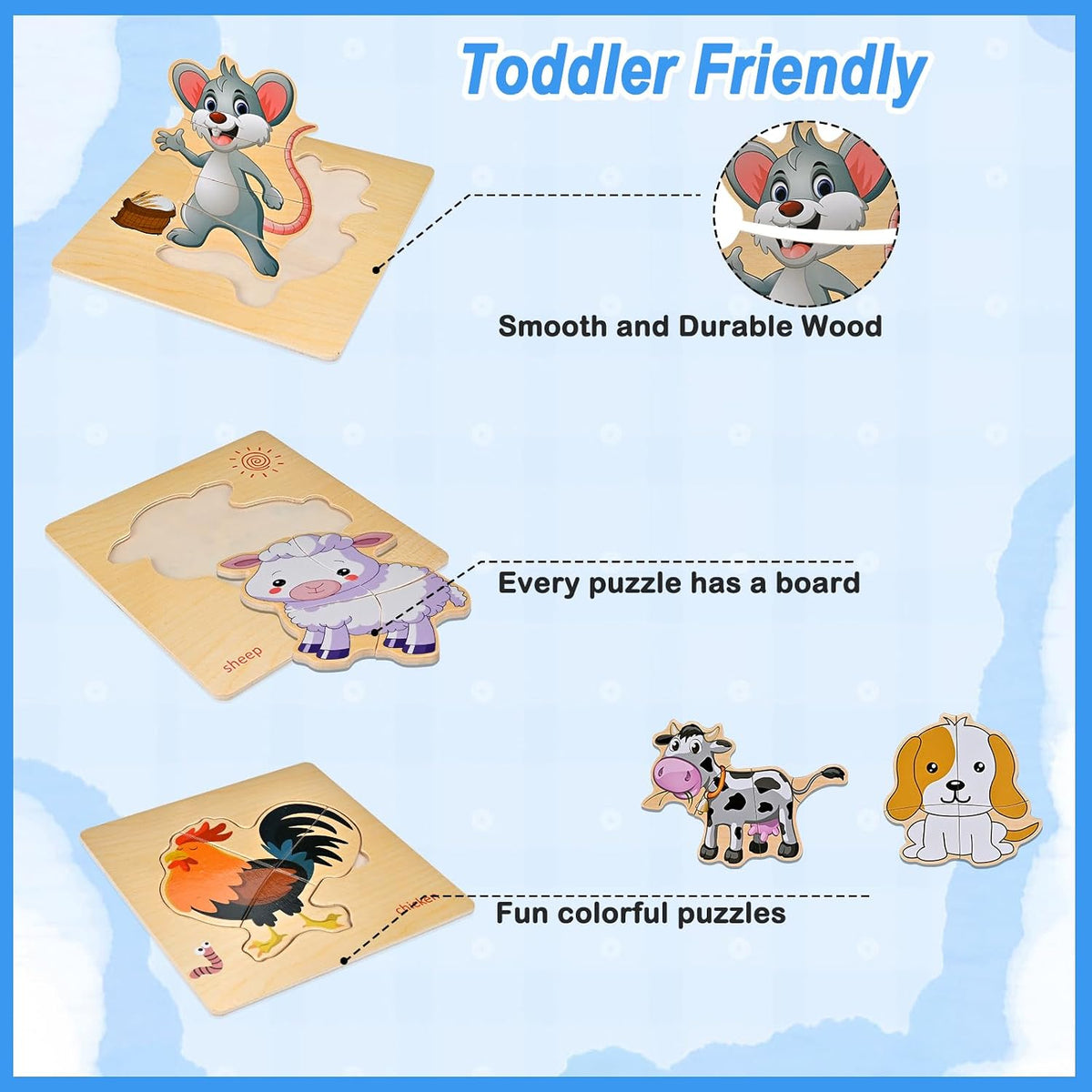 8pcs Wooden Puzzles for Toddlers 1-3, Toddler Puzzles Ages 2-4 – Fun for Kids & Family - Farm Animal - image 4