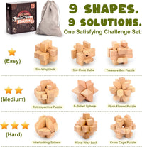 VolksRose 12pcs Wooden Brain Teaser Puzzles - C-9pcs-4.5cm - image 2
