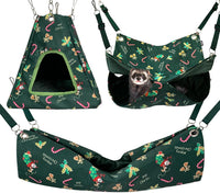 Ferret Rat Hammock Tent Hanging Tunnel Cage Accessories Set for Small - Christmas Green