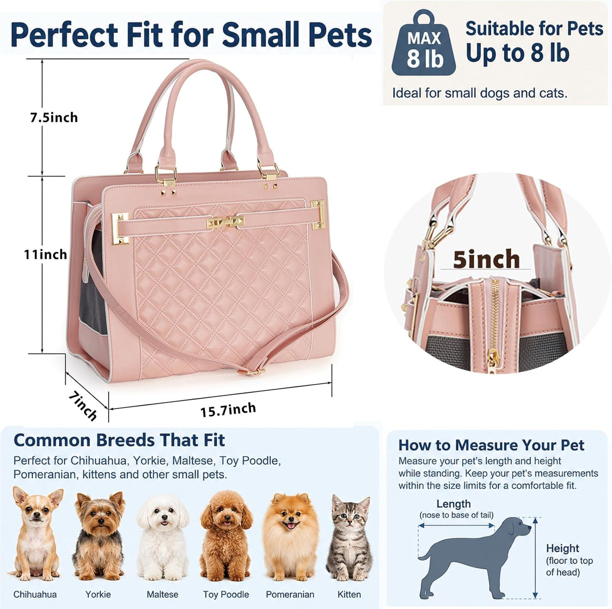 Fashion Pet Carrier Dog Cat Carrier Purse Soft-Sided Leather Handbag - Pink - image 3