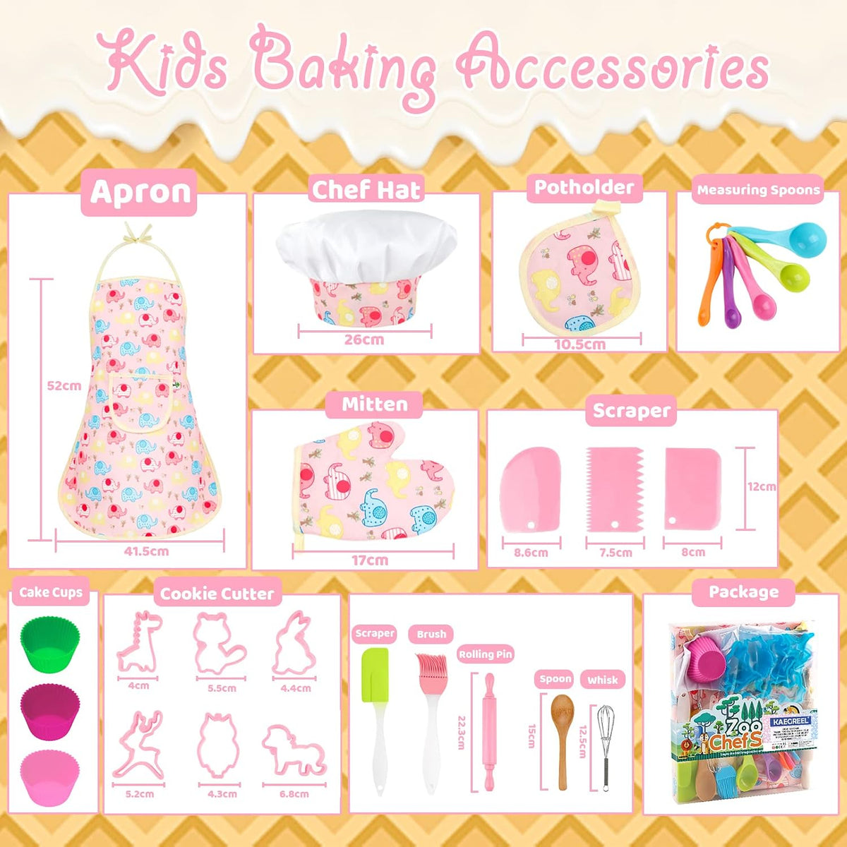 KAEGREEL Kids Baking Chef Set with Unicorn Apron and Mitt - Elephant Apron+6 Model Cookie Cutters - image 2