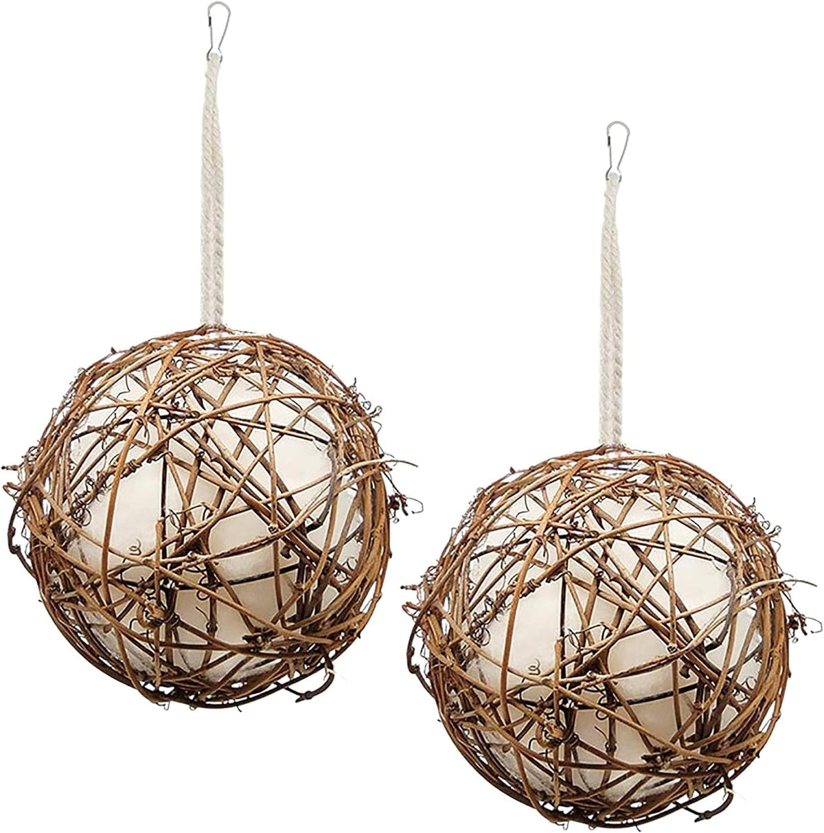 GUTE Globe Hummingbird Nesters 2Pcs Natural Material Refillable Ball – Essentials for Birds - Light Yellow&White / 2Pack