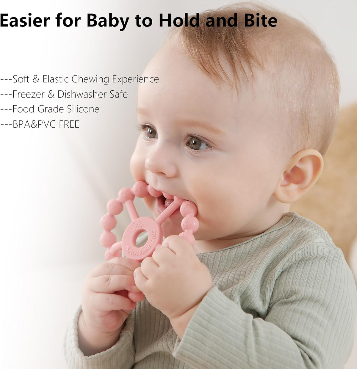 3 Pack Ring Teether Baby Infant Toys, Baby Essentials - Purple Pink White - image 4