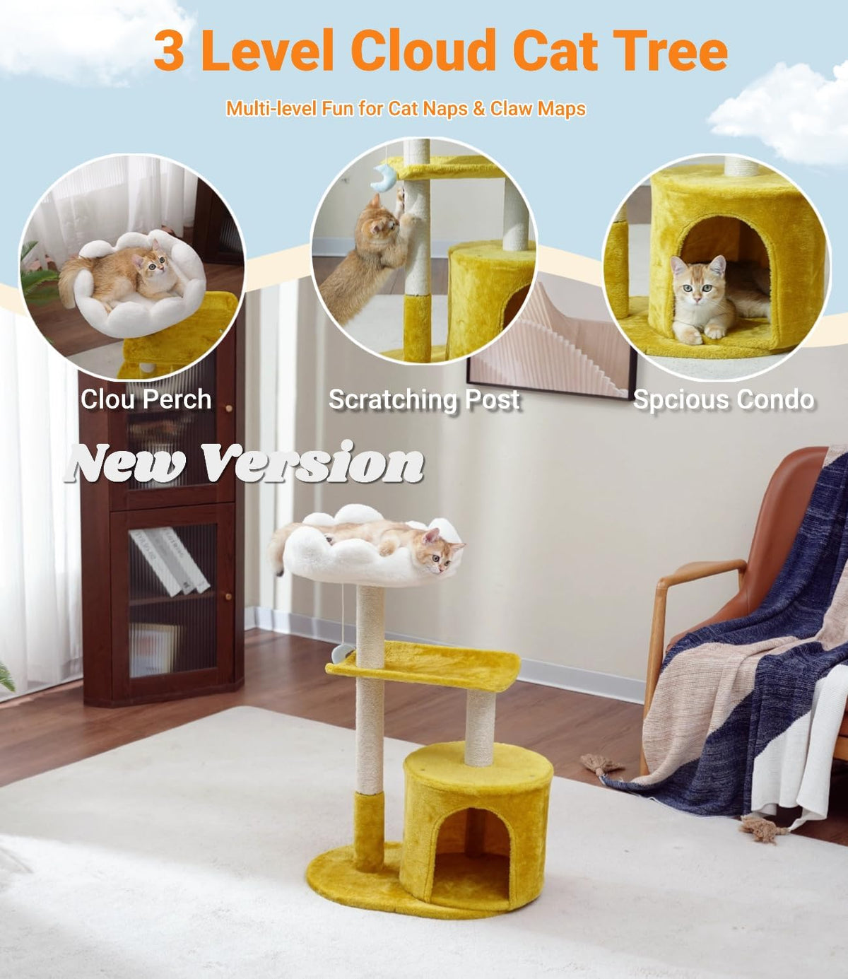 Cat Tree, Cloud Cat Tower with Soft Bed - 33" with Condo - image 2