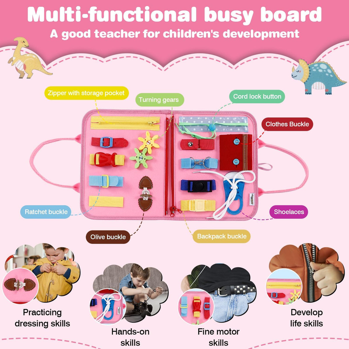 JHkim Busy Board Montessori Toys for Boys Girls Gifts - Pink - image 3