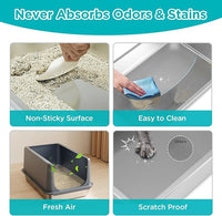 LIHONG Stainless Steel Litter Box with Lid, XL Metal Cat Box for Indoor Cats, Enclosure Cat Litter Pan for Large Cats, Non-Sticky Large Kitty Litter Box, Anti-Leakage, 23.5" X 15.5" X 16"