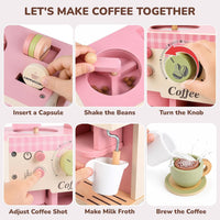 Dreamon wooden toy coffee maker set in green with cups, saucers and capsules - view 4